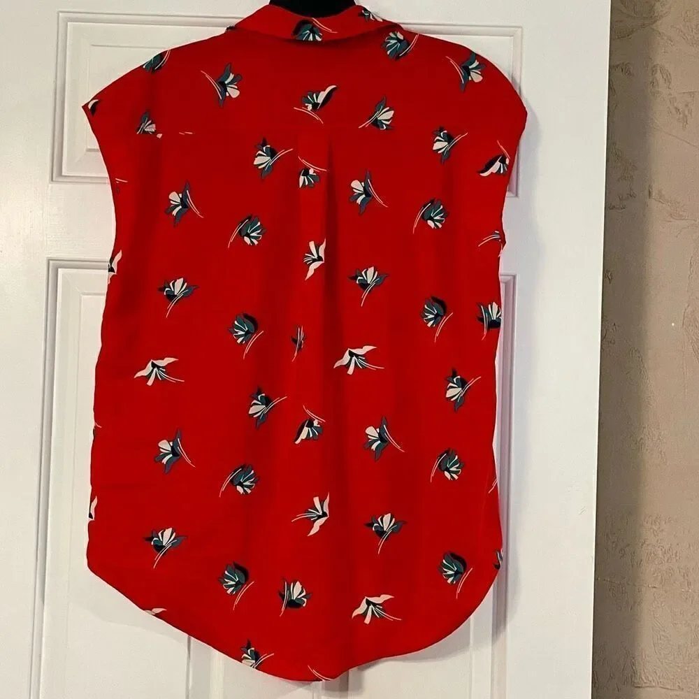 Madison Cap Sleeve Button-up Bird Tropical Blouse XL